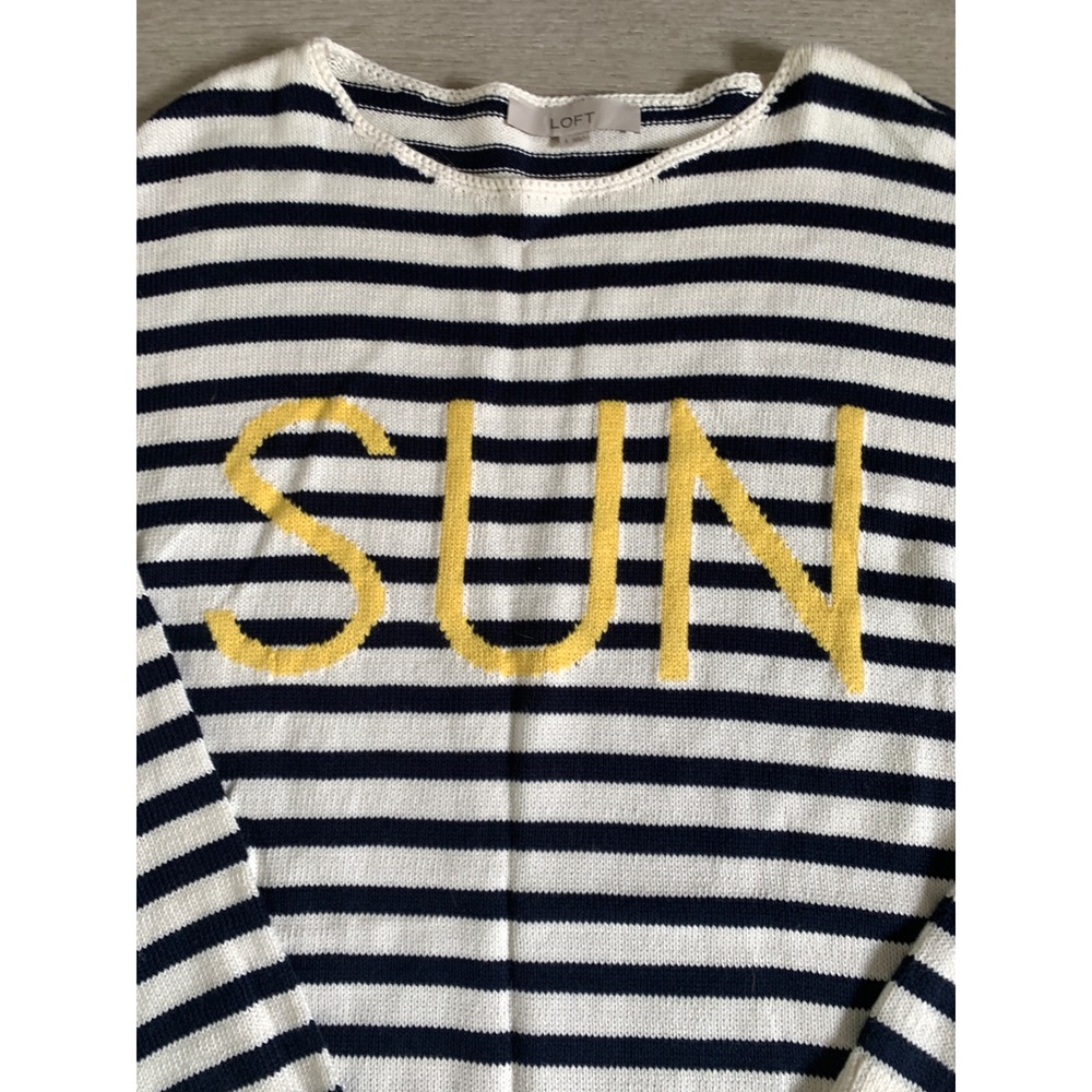 LOFT Womens Navy White Striped Sun Graphic Cotton Knit Sweater Size S 496772 - Picture 2 of 8